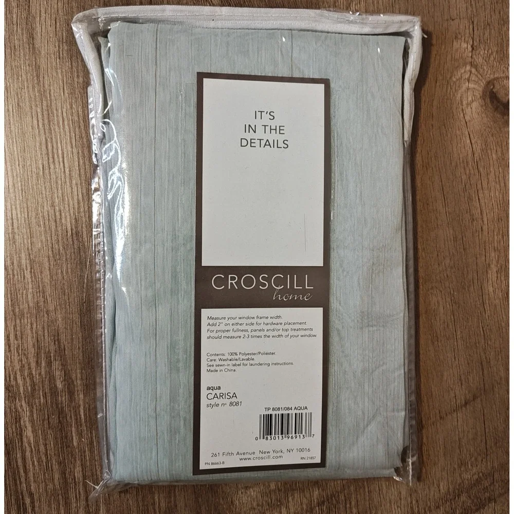 Croscill Carisa Tailored Curtain Panel 40x84 Aqua Blue Gold Pinstripe 8081